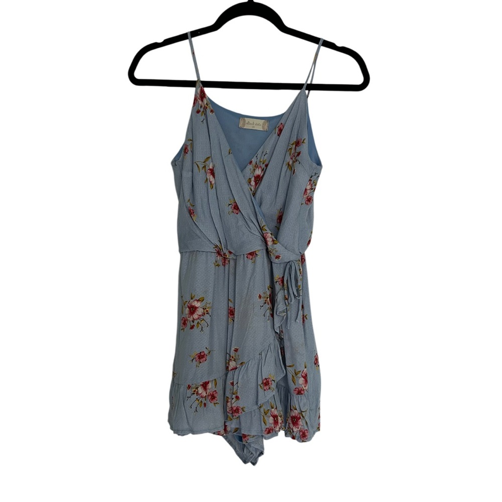 Flowy V-Neck Tie Romper - Sky Blue Floral